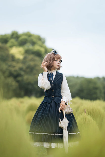 Miss Point - Rose Doll - Elegant Lolita Striped Fishbone Skirt