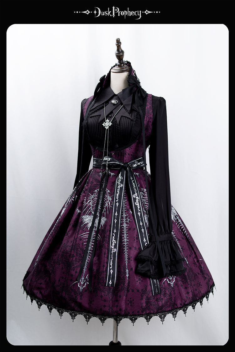 DuskProphecy - Coccyx - Elegant Lolita Dress High Waist Fishbone Print JSK Set