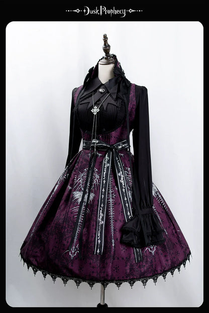 DuskProphecy - Coccyx - Elegant Lolita Dress High Waist Fishbone Print JSK Set