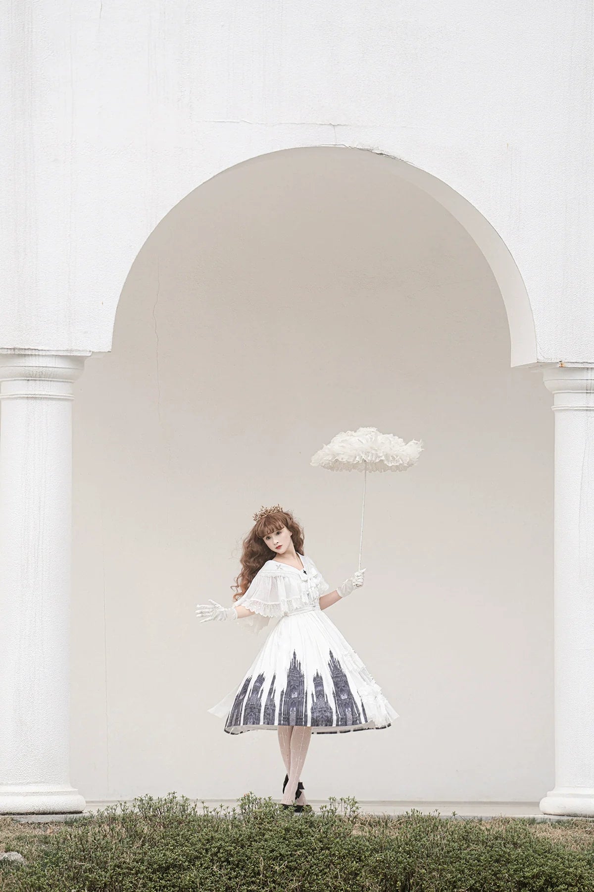 Cornfield Lolita - Silent Church - Gothic Lolita JSK Front Open Printed Dress and Thin Cardigan Set