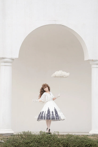 Cornfield Lolita - Silent Church - Gothic Lolita JSK Front Open Printed Dress and Thin Cardigan Set