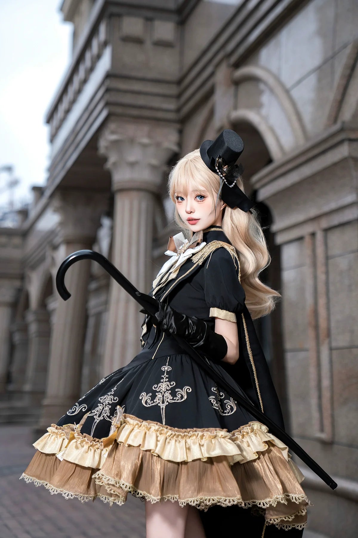 Letters from Unknown Star - Glitter Oath - Military Lolita OP Dress with Detachable Split Tail Cloak