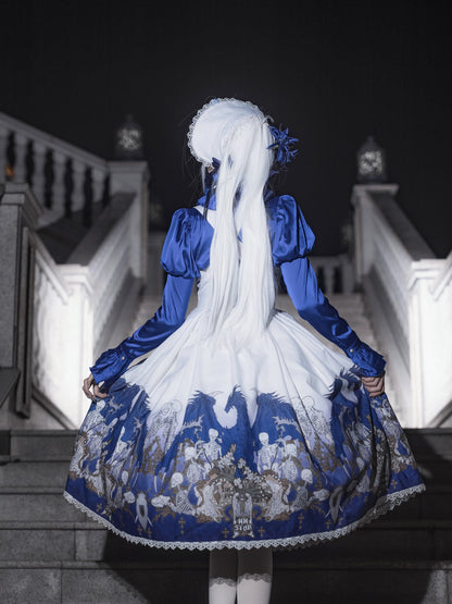 Nn Star - Dragonbone Lily - Dragon Skeleton Print Gothic Lolita Bust-supporting JSK and BNT