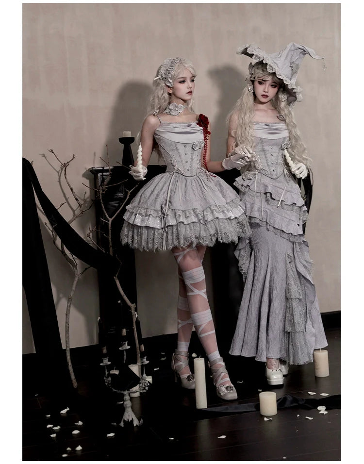 With PUJI - Letter and Poetry ﾂｷ Twilight - Gothic Witch Lolita SK Suit Bodice Mermaid Dress