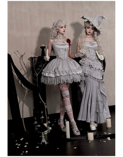 With PUJI - Letter and Poetry ﾂｷ Twilight - Gothic Witch Lolita SK Suit Bodice Mermaid Dress