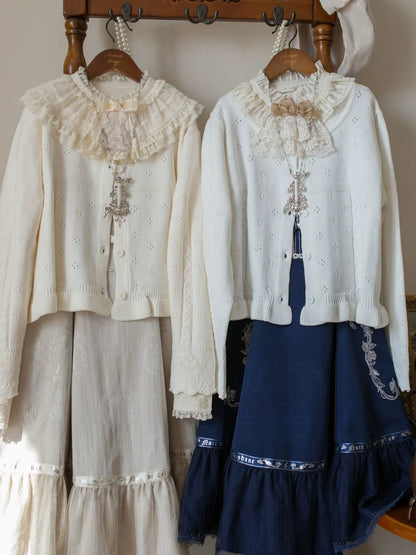 MIST - Kawaii Lolita Sweater Cardigan, Ruffled Lace Hem