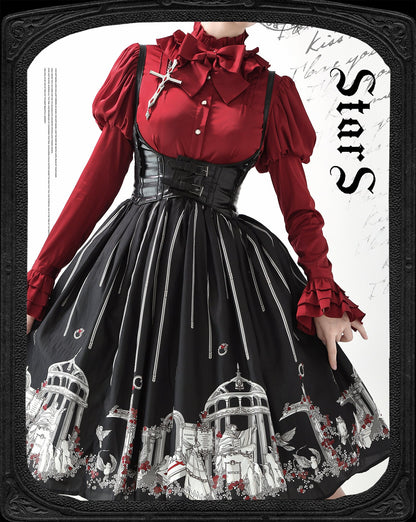 Nn Star - Dragonbone Lily - Gothic Lolita Satin Shirt with Vintage Julie Sleeves