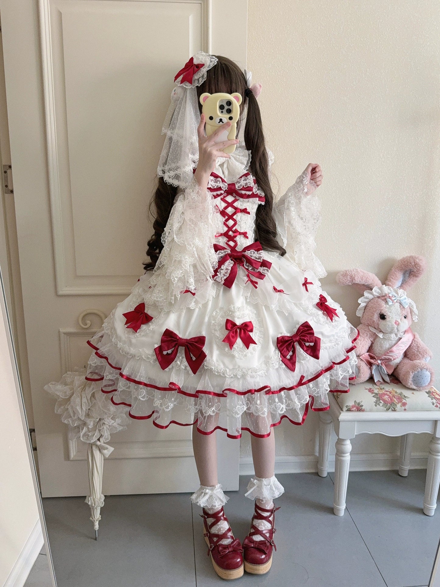 Sugar Girl - Velvet Sweetheart - Doll-like Sweet Lolita Jumper Dress, Bow Accents