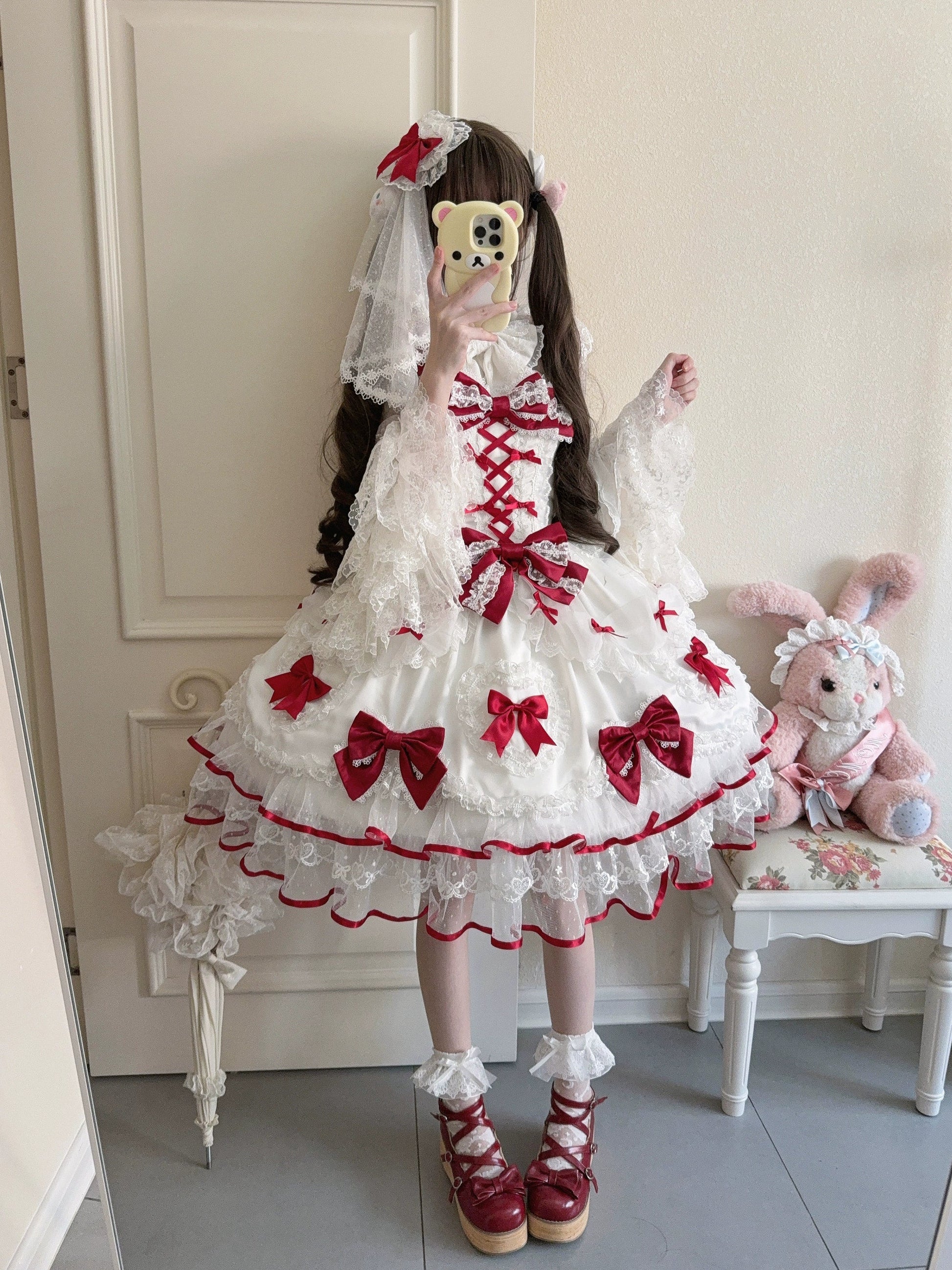 Sugar Girl - Velvet Sweetheart - Doll-like Sweet Lolita Jumper Dress, Bow Accents