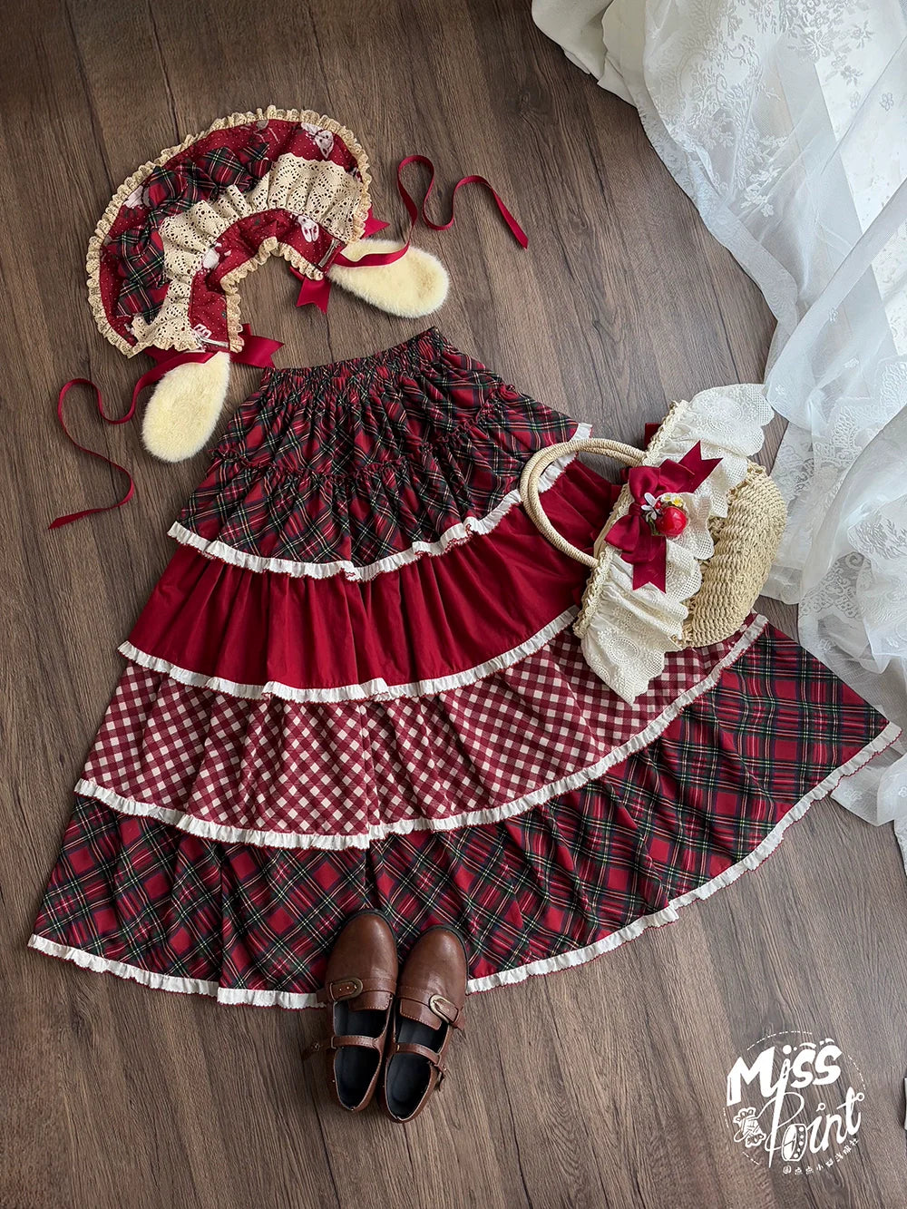 Miss Point - Forest Berry Bunny - Sweet Lolita Plaid Skirt Tiered Ruffles Spring SK