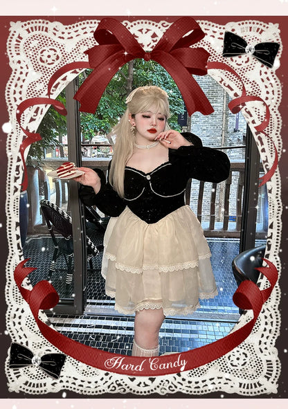Yingtang - Plus Size Lolita Dress Velvet Long Sleeve