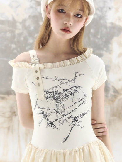 Printed off-the-shoulder dress【s0000009338】