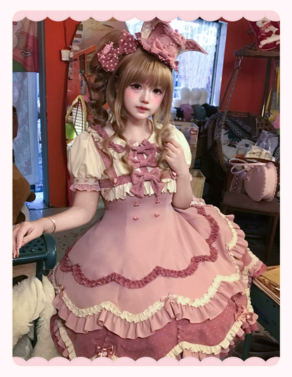 Sakurahime - Bunny Breeze - Pink Sweet Lolita OP Dress with Cute Hat and Bunny Ears
