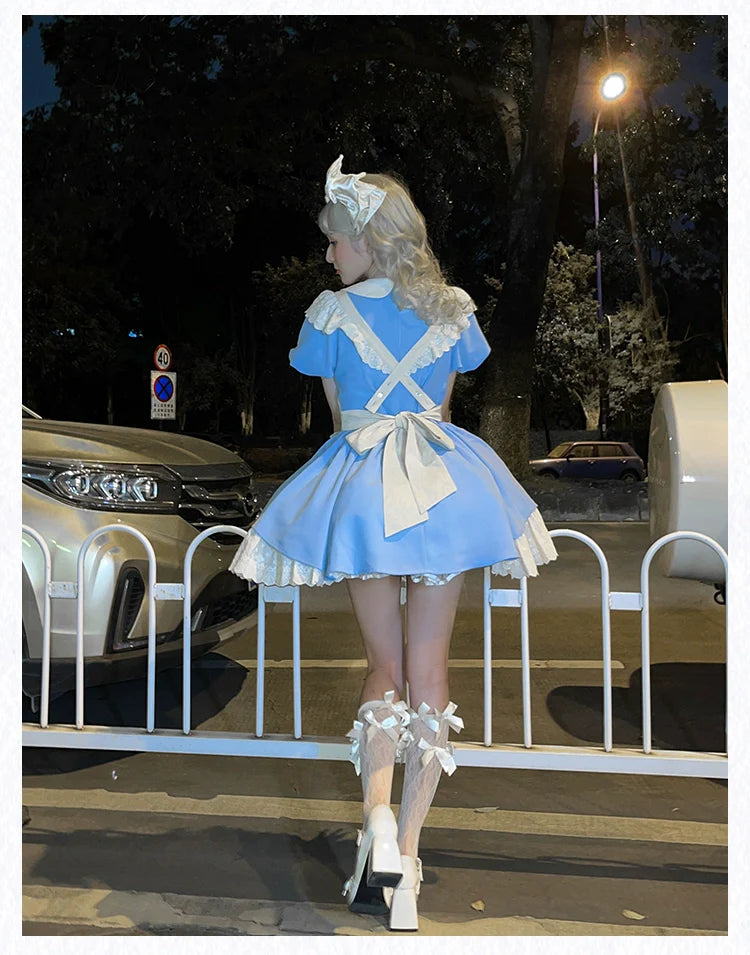 With PUJI - KissKiss - Maid Lolita OP Dress Pleated Lace Multicolor Dress