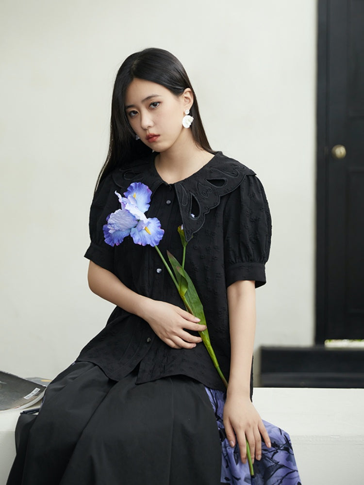 Embroidered Butterfly Lapel Blouse【s0000001736】