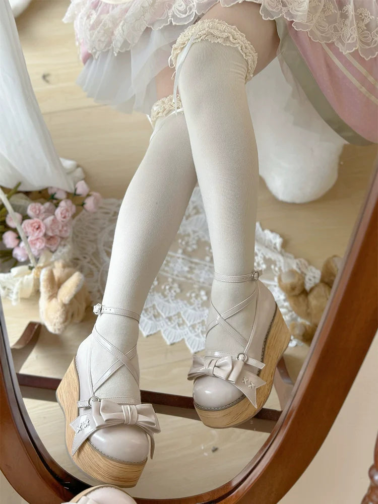 SeeYou - Sweet Cake - Sweet Lolita Platform Shoes Wood Grain