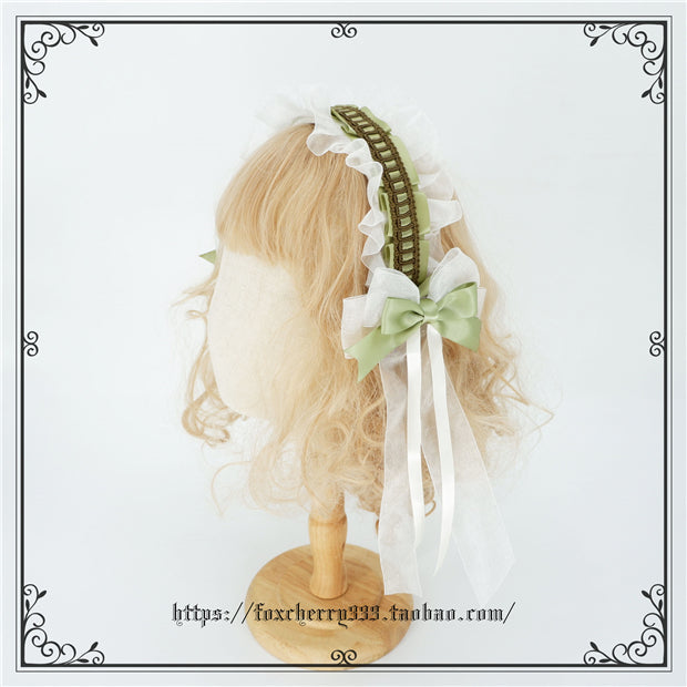 Fox Cherry - Elegant Grass Green Lolita Bow Headdress