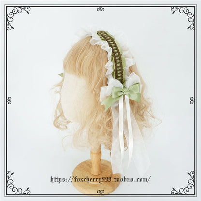 Fox Cherry - Elegant Grass Green Lolita Bow Headdress