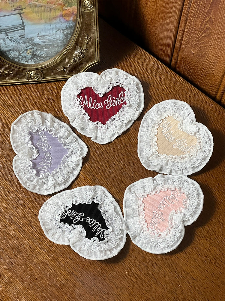 Alice Girl - Arrogant Miss - Heart-Shaped Lolita Brooch with Lace and Embroidery