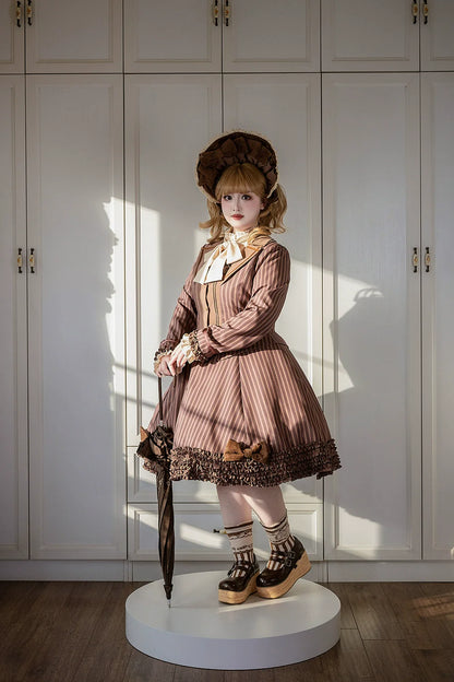 Miss Point - Classical Chocolate - Classic Lolita Jacket Elegant Striped Short Outwear