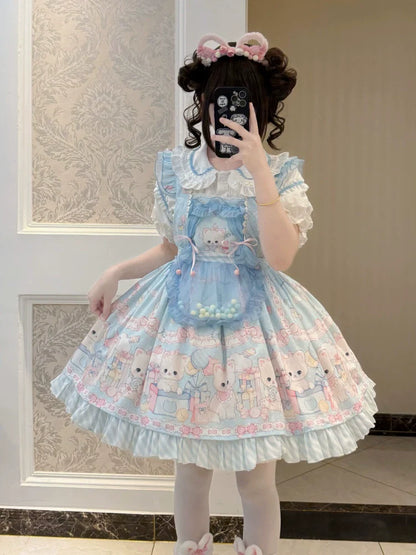 Suiyi - Meow Pompom - Sweet Lolita Salopette Dress Suit, Cat Print