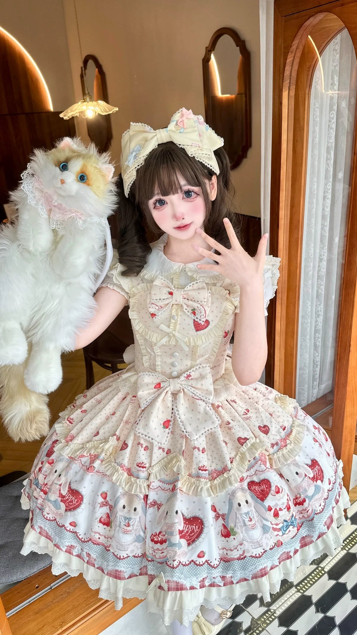 Sweet Dreamland - Bunny Party - Printed Sweet Lolita JSK, Bow Trailing