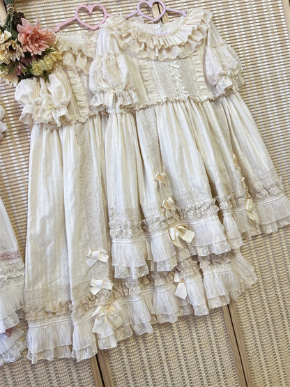 Ilovexiaolu - Meow Lullaby - Cotton Kawaii Lolita OP Dress with Removable Kitty Apron