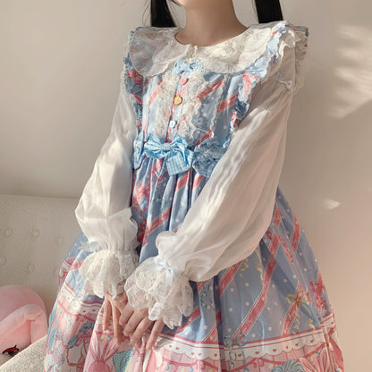Flower Banquet - Sweet Lolita Blouse Embroidered Shirt with Long Sleeve