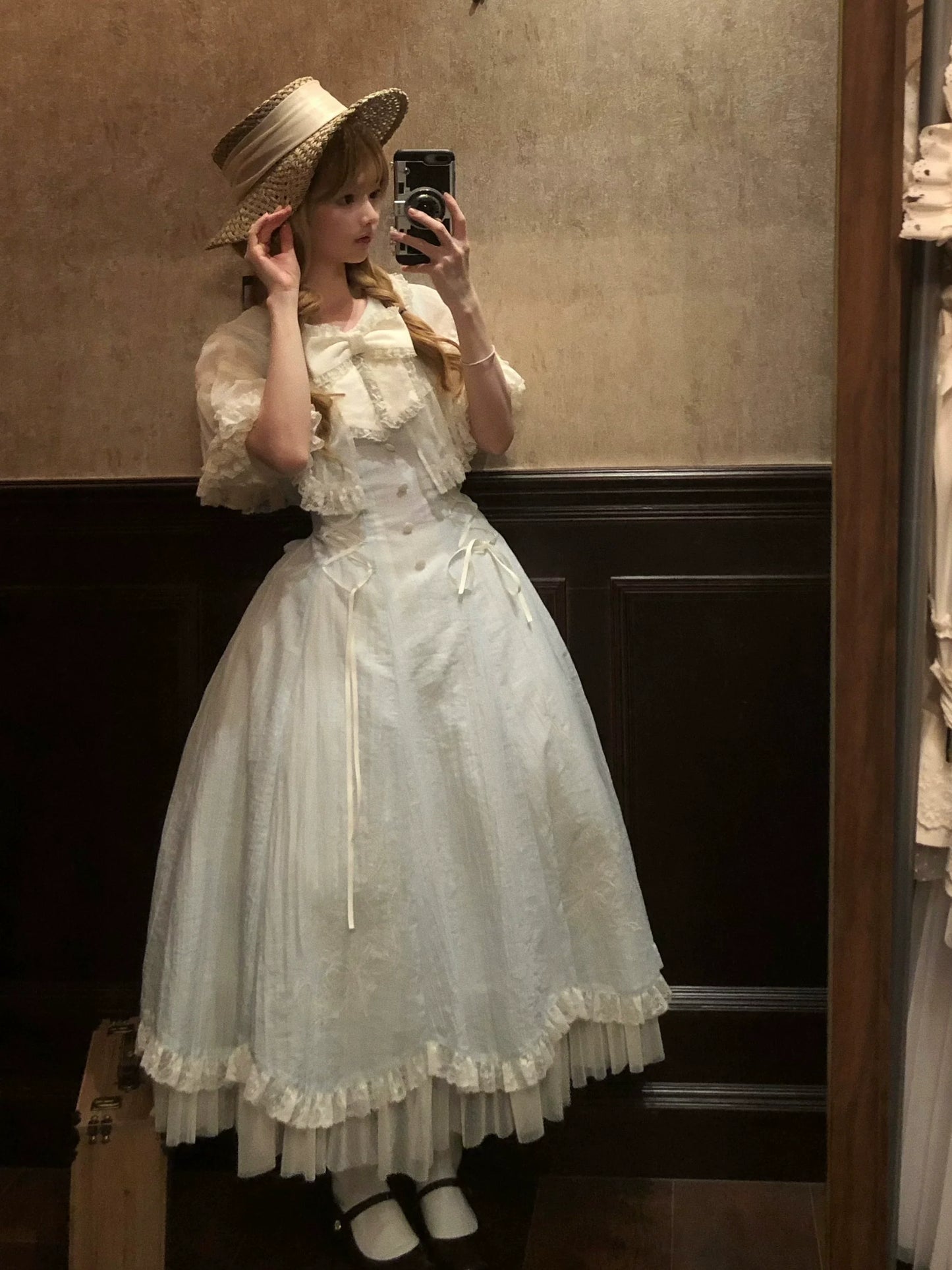 Kuma - Little Wind Chime - Elegant Lolita OP Water Blue Dress With Decorative Tulle Cape