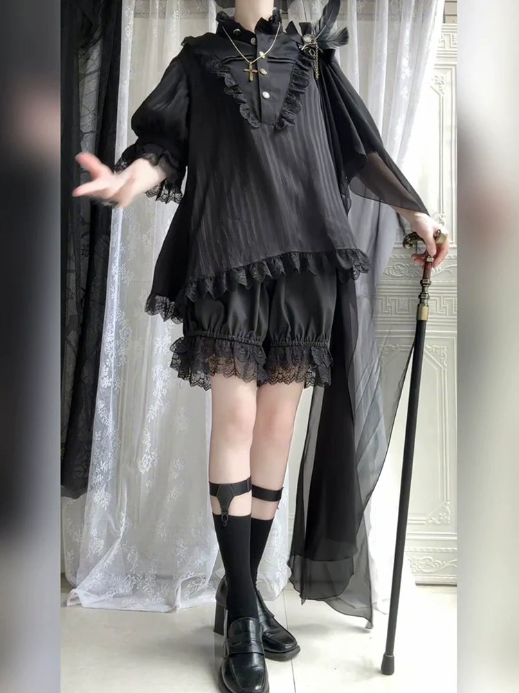 CastleToo - Black Moonlight - Ouji Lolita Chiffon Shirt Outfit