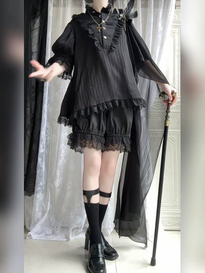 CastleToo - Black Moonlight - Ouji Lolita Chiffon Shirt Outfit