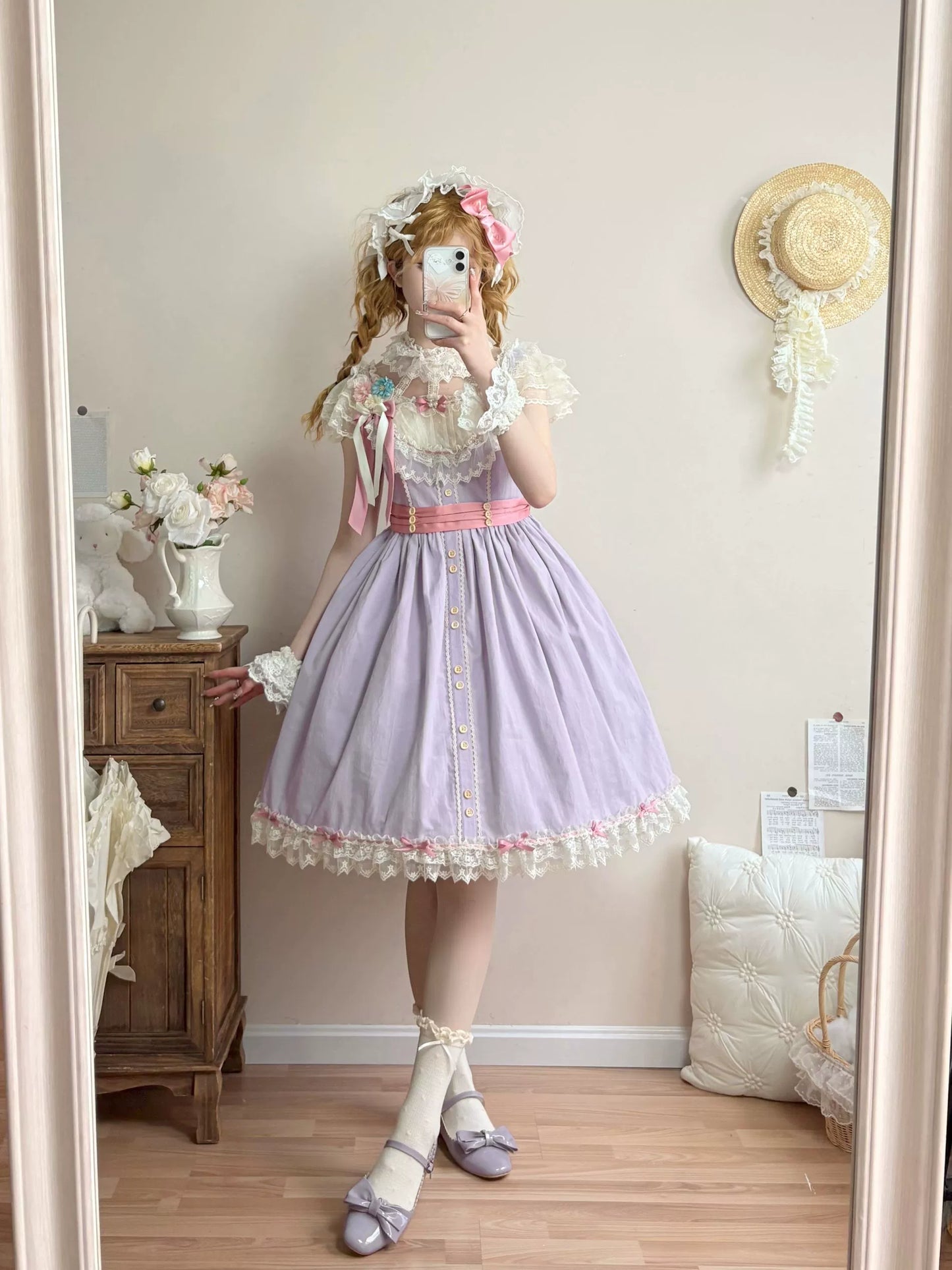 Uncle's Workshop - Fluttering Cherry Spring Strings - Cotton Sweet Lolita JSK Dress