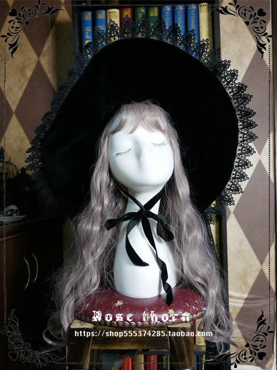 Rose Thorn - Black Wizard - Velvet Daily Lolita Hallowen Hat