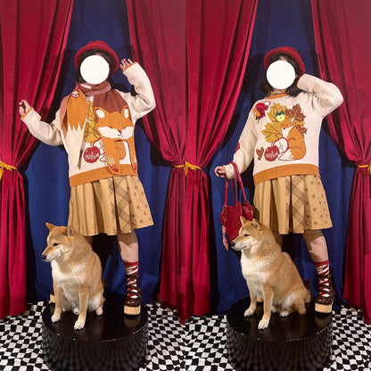 Miss Point - Chubby Fox in the Forest - Kawaii Lolita Sweater Customized Winter Lolita Couple Outfit