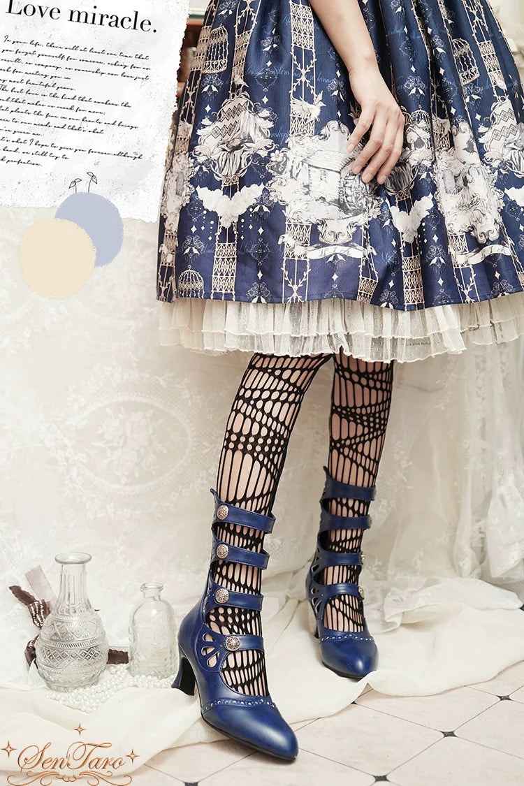 Sentaro - Floral Carved - Vintage Lolita Shoes Mary Jane Hollow-out Ankle Boots