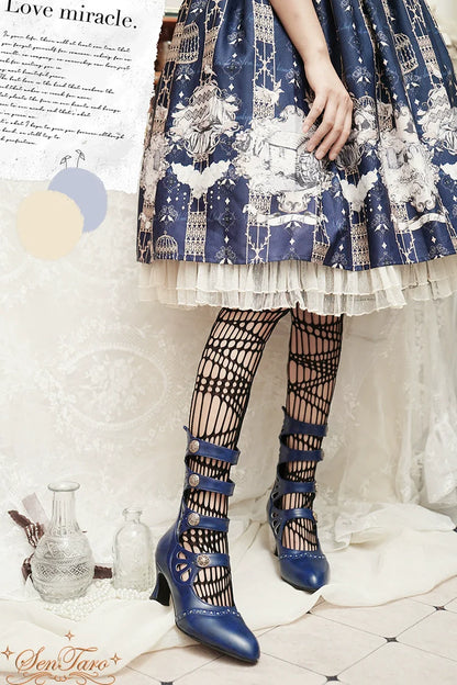 Sentaro - Floral Carved - Vintage Lolita Shoes Mary Jane Hollow-out Ankle Boots