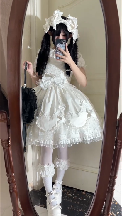 The Seventh Doll - Sweet Diary SP - Vintage Lolita Jumper Dress Petal-like Hem JSK Headdress Set