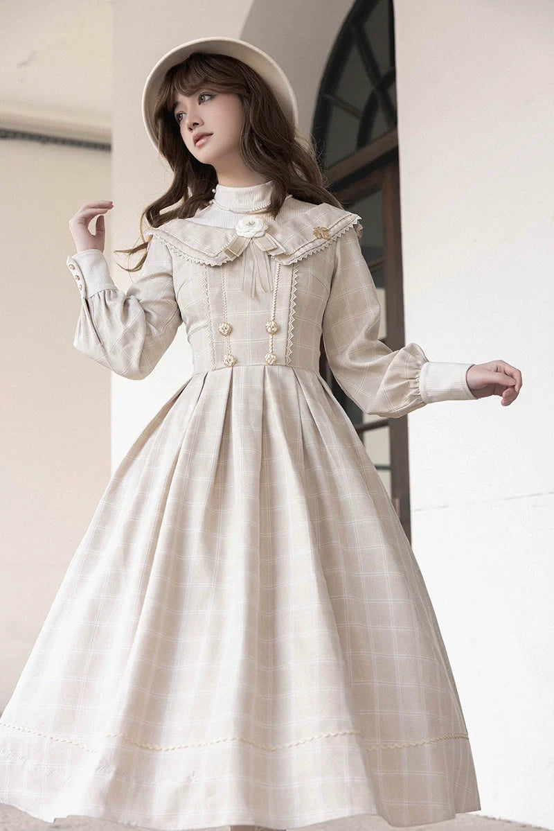 ZeeYe - Maple Dan Bai Lu - Classic Lolita Plaid Dress Long Sleeved OP