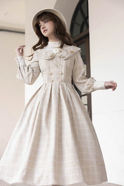 ZeeYe - Maple Dan Bai Lu - Classic Lolita Plaid Dress Long Sleeved OP
