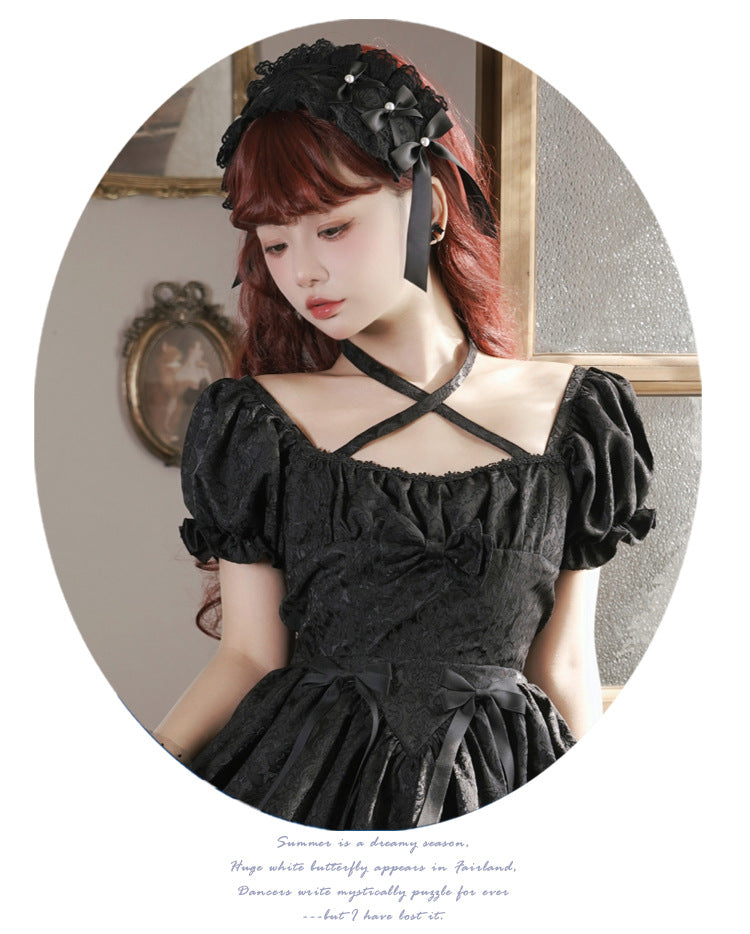 Eieyomi - Thorn Rose - Gothic Lolita Three-layer Ruffle Black OP