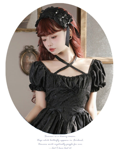 Eieyomi - Thorn Rose - Gothic Lolita Three-layer Ruffle Black OP