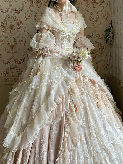 Guaji - Isabella - Wedding Lolita OP Bridal Dress with Tiered Petticoat and Trailing