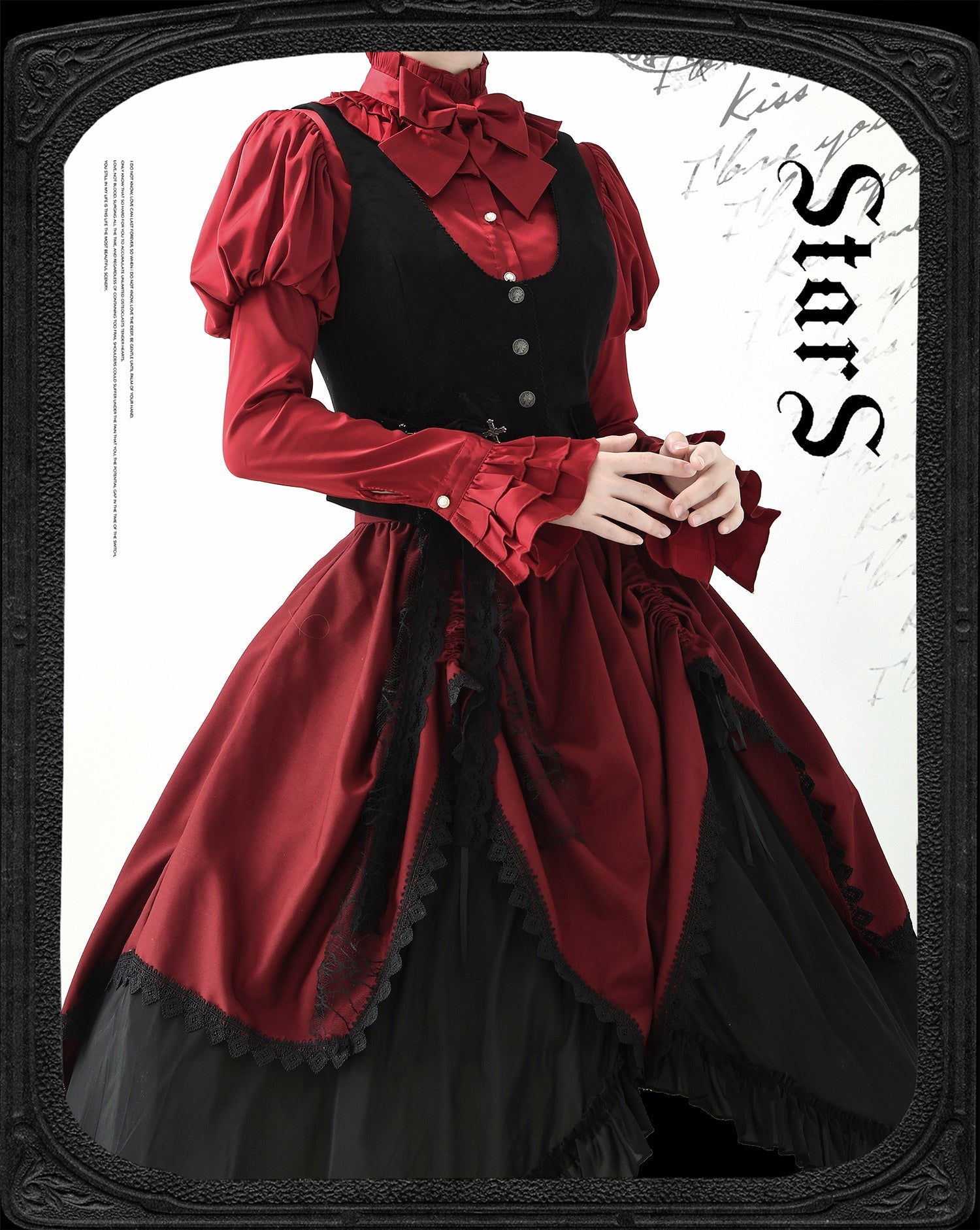 Nn Star - Dragonbone Lily - Gothic Lolita Satin Shirt with Vintage Julie Sleeves