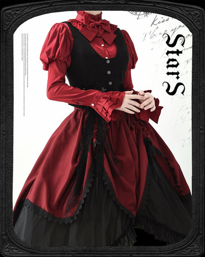 Nn Star - Dragonbone Lily - Gothic Lolita Satin Shirt with Vintage Julie Sleeves