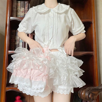 Sugar Girl - Cotton Lolita Bloomers Ruffled Hem Cake Safety Shorts