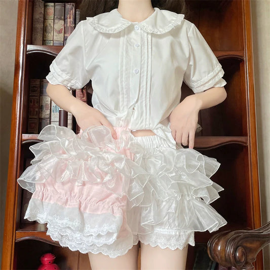 Sugar Girl - Cotton Lolita Bloomers Ruffled Hem Cake Safety Shorts