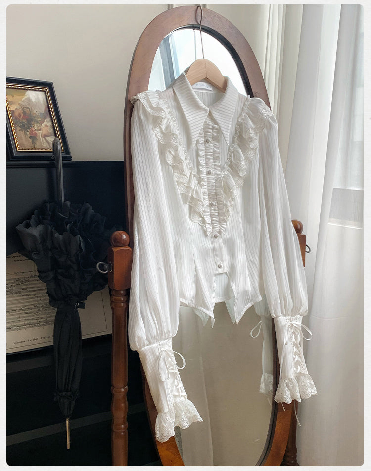 With PUJI - Charlotte - Elegant Lolita Blouse Summer Shirt with Lantern Sleeves