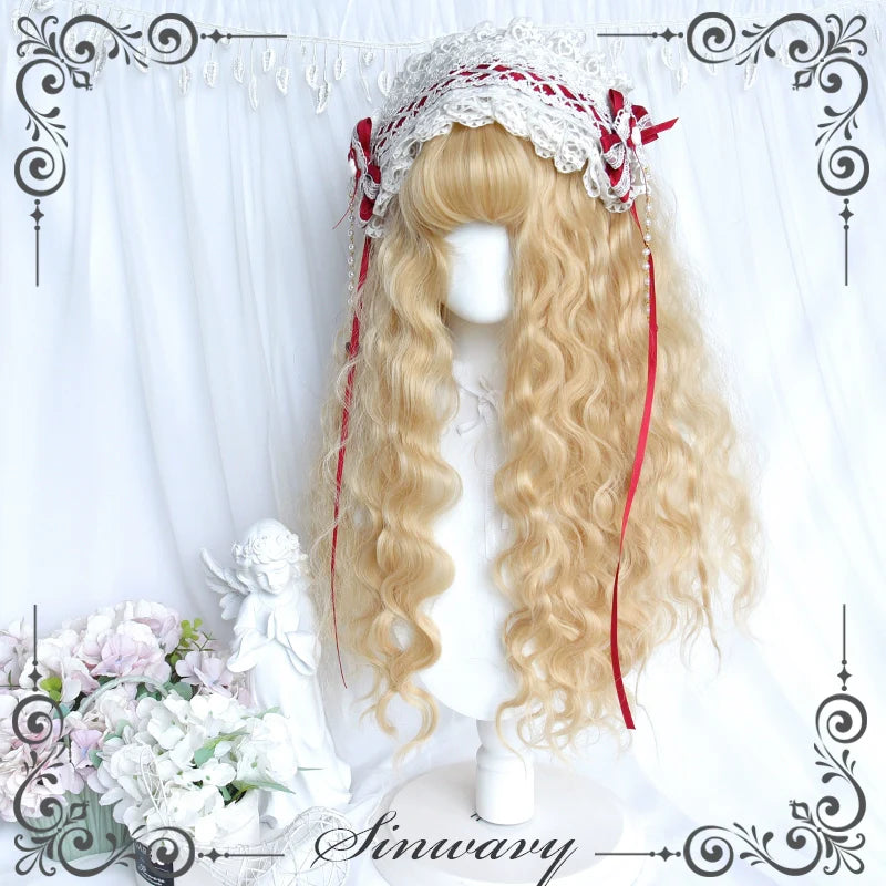 Sinwavy - Black Gold Girl - Elegant Lolita Wig Golden Long Curly Hair