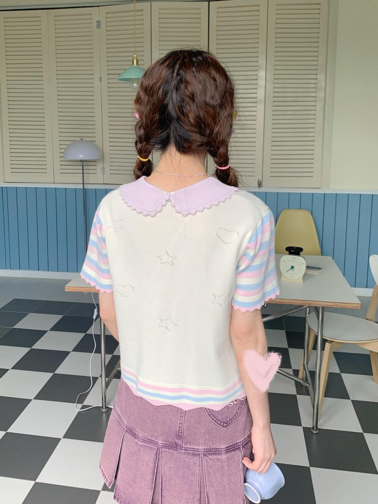 Star Mellow Knit Striped Cardigan【s0000002375】