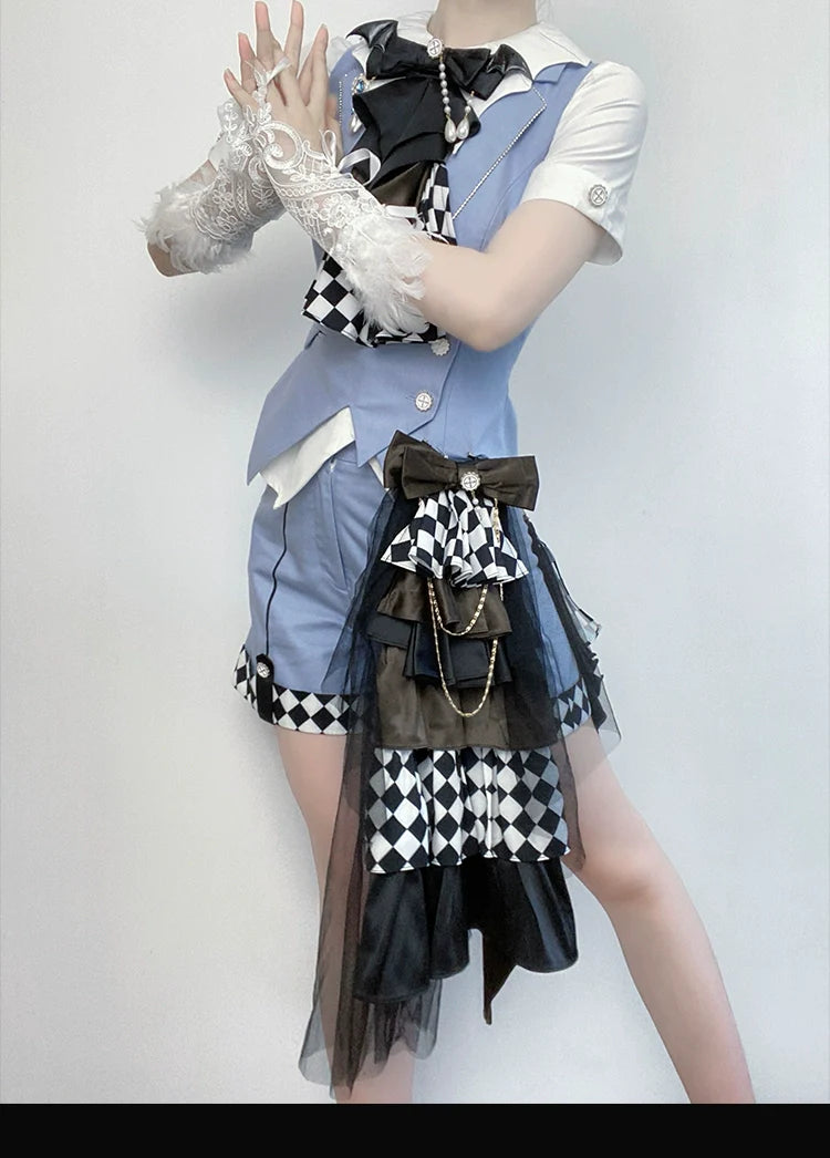 Forest Fluorescent Carps - The Judge's Game - Light Blue Ouji Lolita Shorts, Short Sleeve Shirt